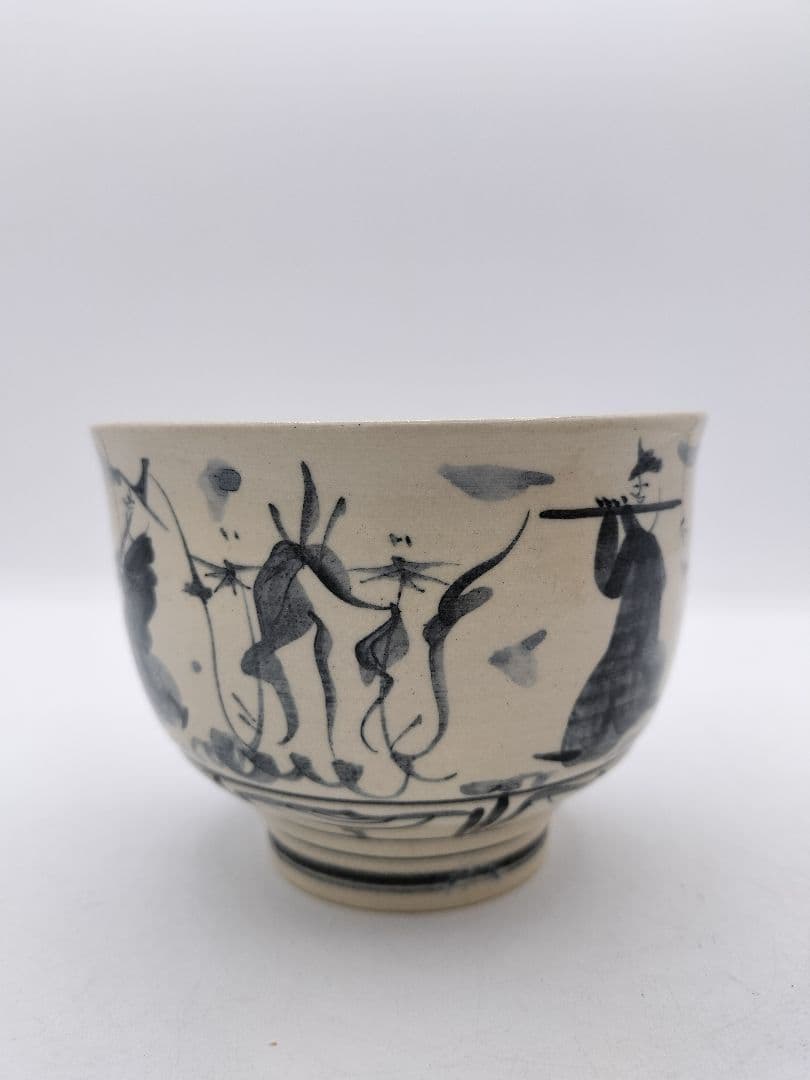 c585 茶碗 古曽部 安南手 人物草花 高規古曽部 義宗窯 木箱 茶道具 古物