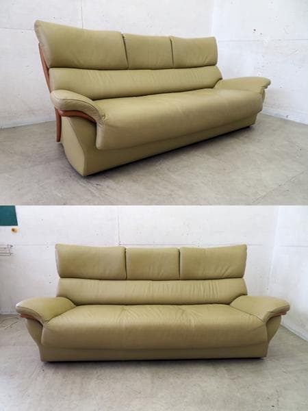 美品■カリモク■チターノ■牛本革■オーク材■3人掛けソファ■Z16■モダン■高級