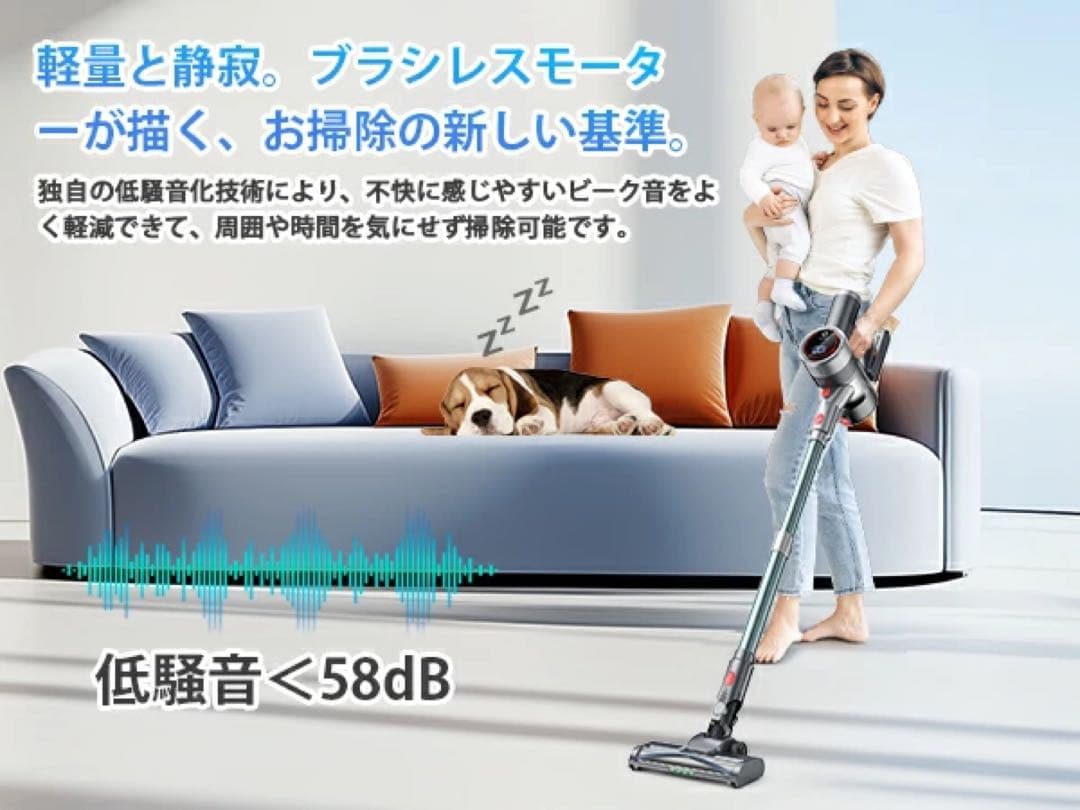 コードレス掃除機 65Kpa 強力吸引 65分連続稼働 自立式 LED液晶
