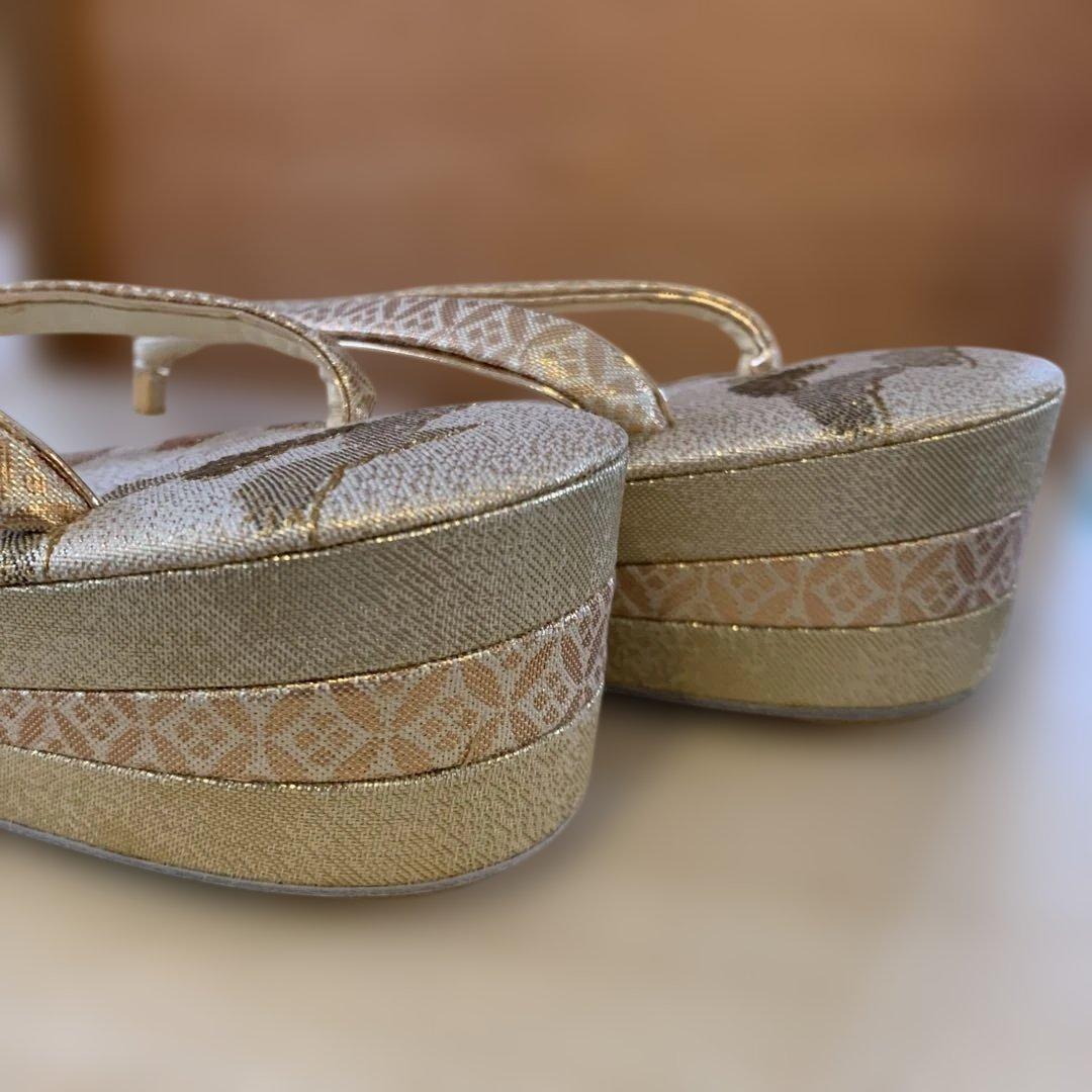 草履と和装用バッグのセット　金　ゴールド　鶴と松　新品未使用