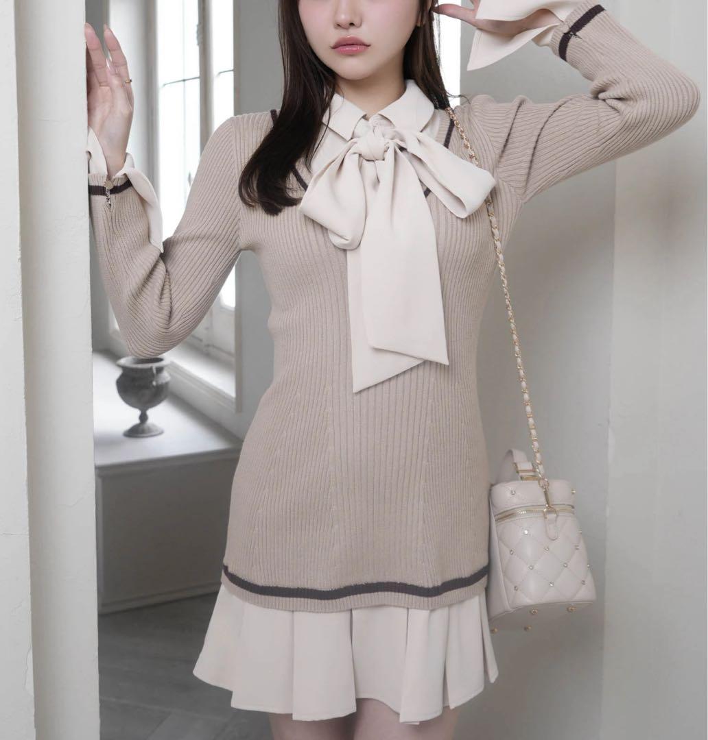 17リップサービス定価13750円シャツドッキングプリーツワンピースベージュ