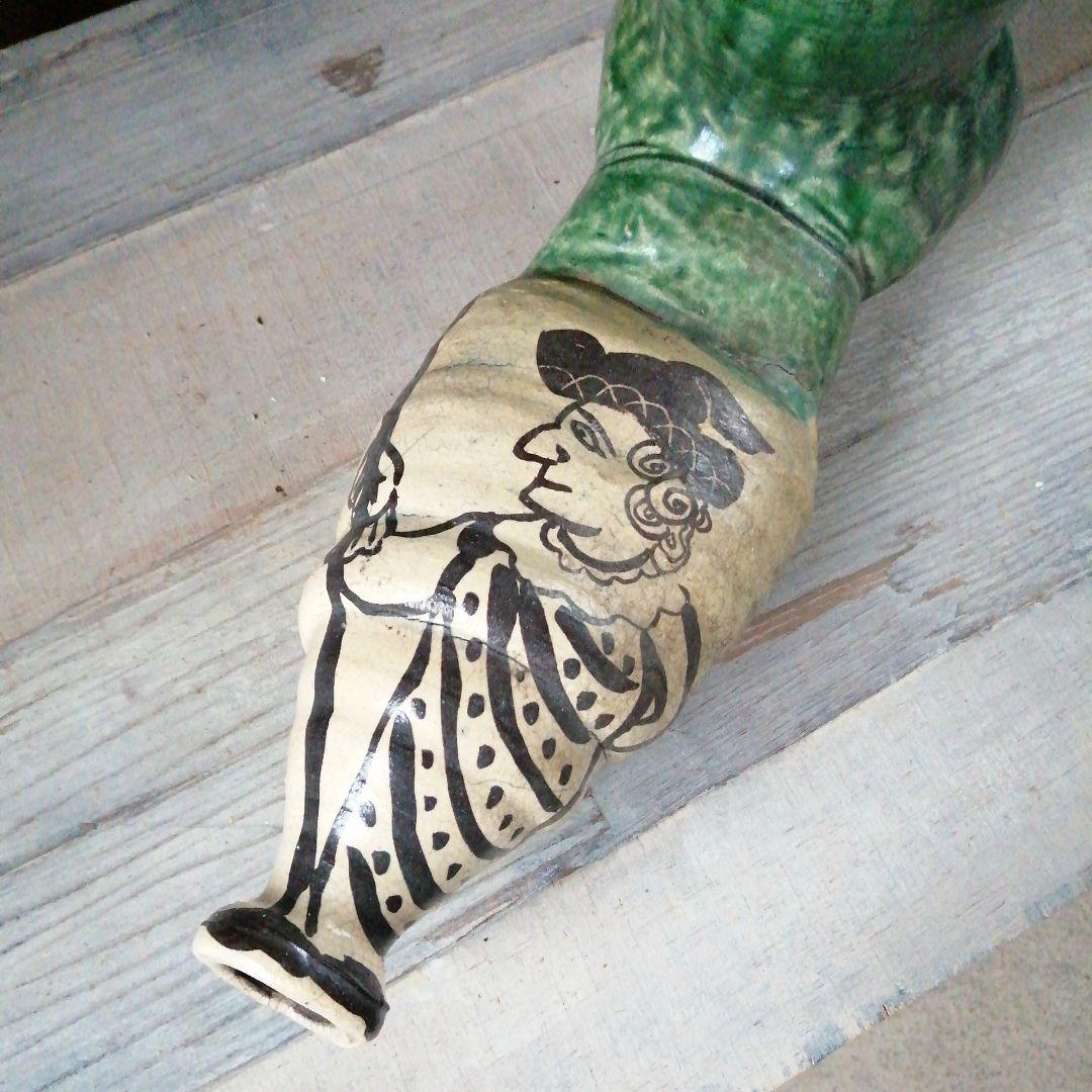 瀬戸焼　織部煙管形花瓶　33cm