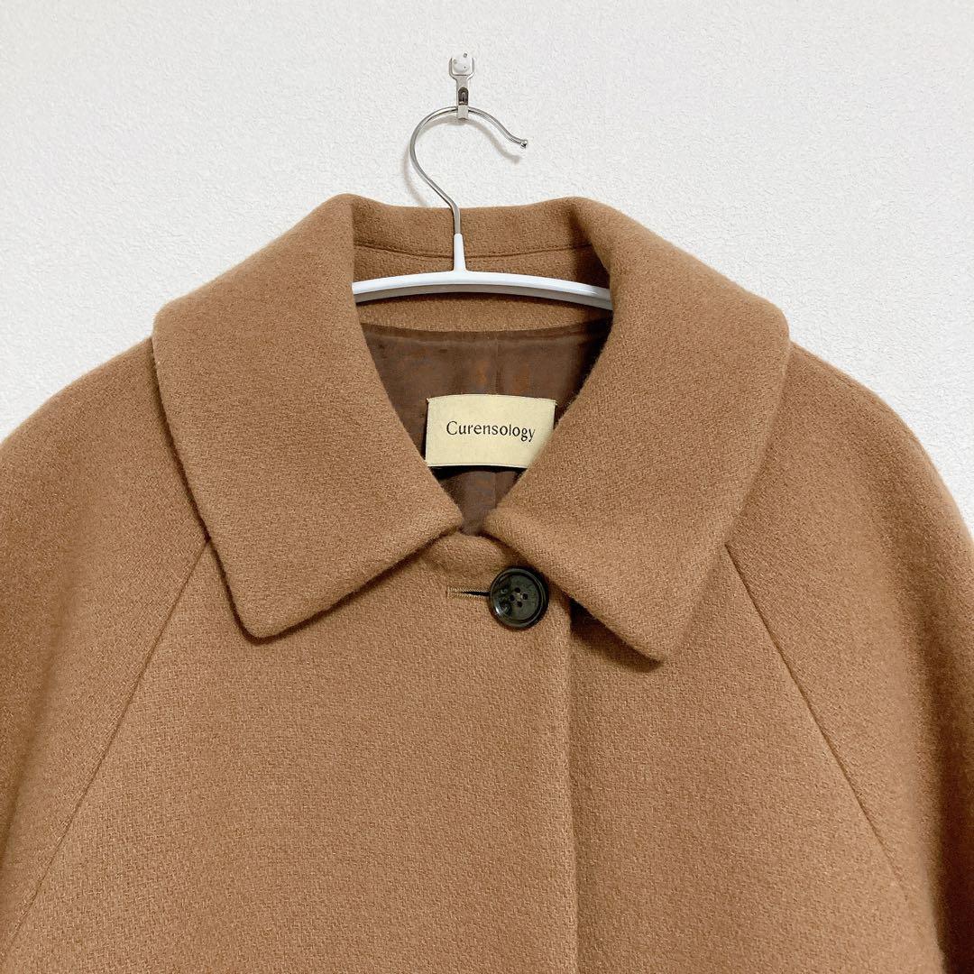 カレンソロジー　メルトンステンカラーコート　ロング　ゆったり　キャメル　38