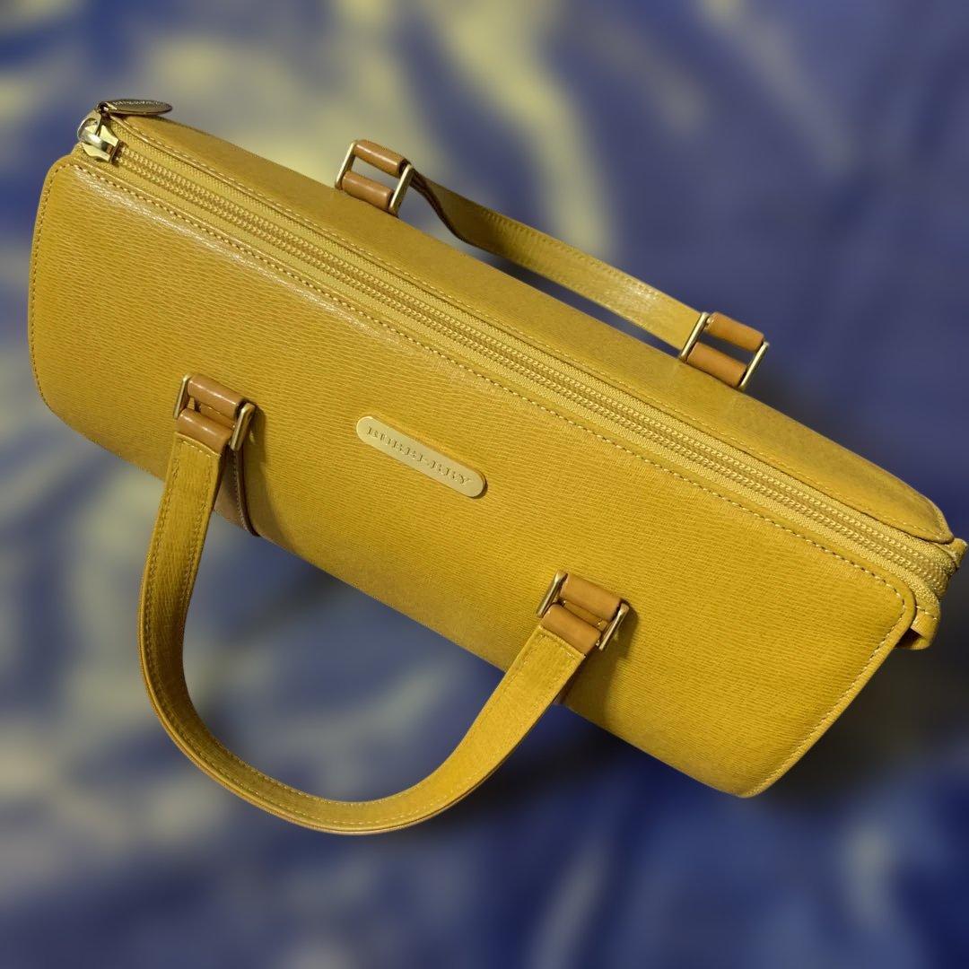 Burberryバーバリー/ノバチェック本革ドラムバッグ/ハンドバッグ/イエロー