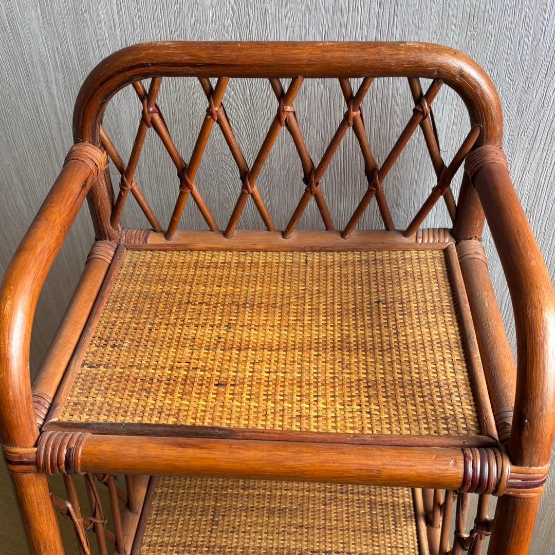 Ky80　昭和レトロ　ラタン　電話台　籐家具　ラタンラック　扉付き収納