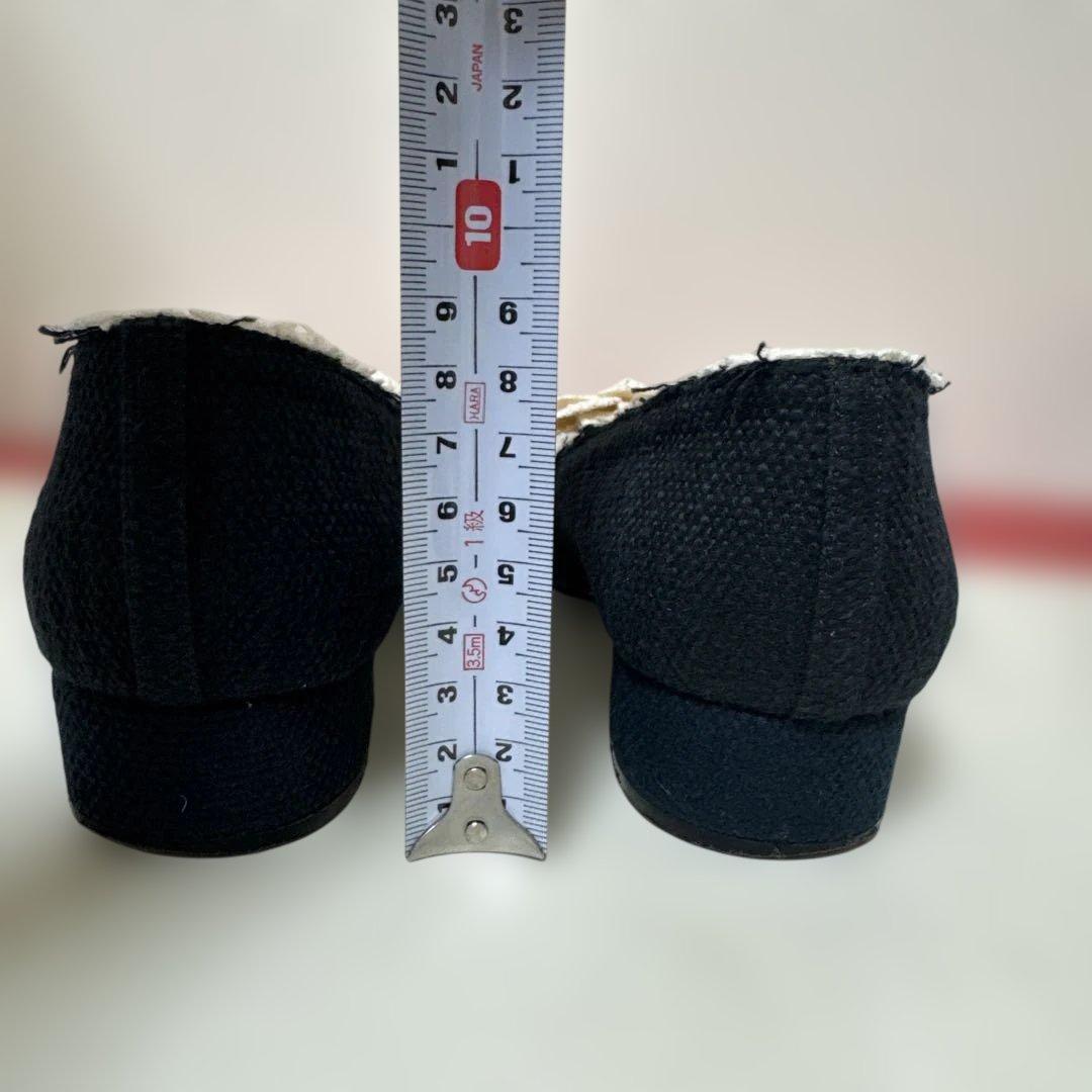 CHANEL カメリアフラットシューズ ネイビー　361/2