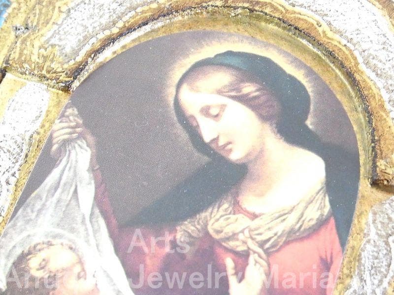 イタリア ヴィンテージ『観想の聖母マリア』カルロ・ドルチの工房作３枚続きの祭壇画