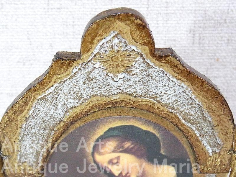 イタリア ヴィンテージ『観想の聖母マリア』カルロ・ドルチの工房作３枚続きの祭壇画