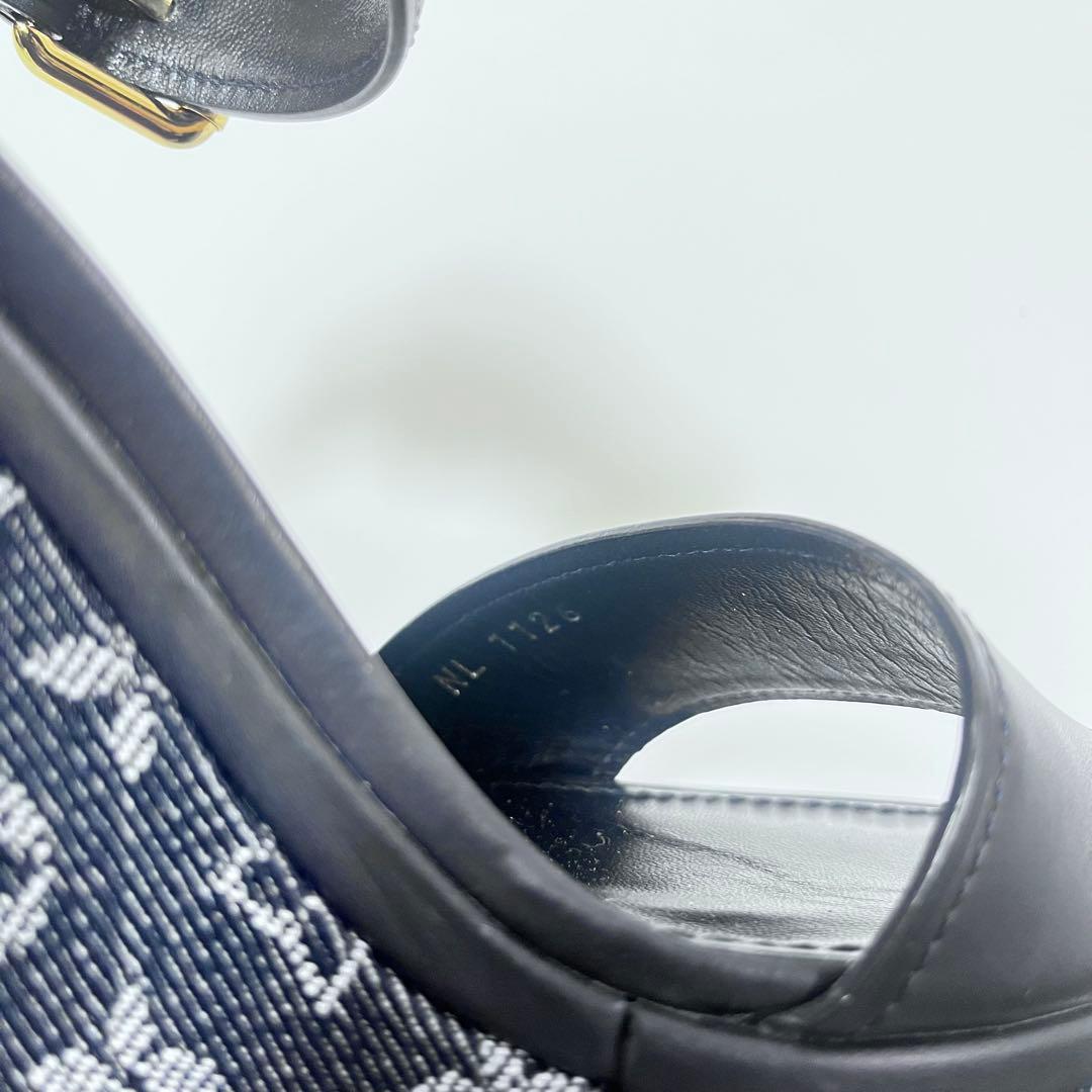 美品 ルイヴィトン　サンダル　ウエッジソール　モノグラム　デニム　ネイビー