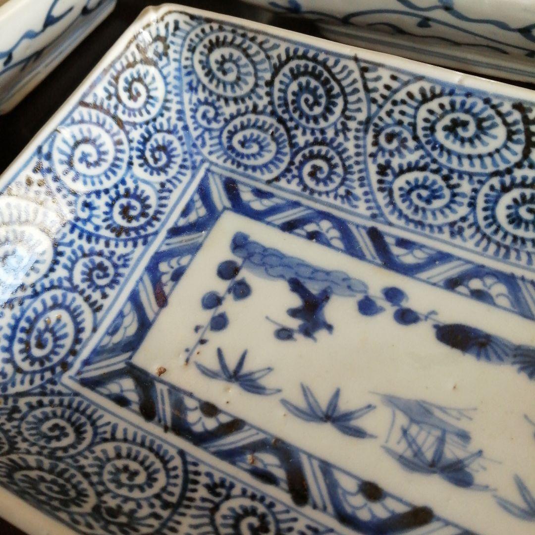 古伊万里　大明成化年製　染付蛸唐草長皿　10枚　19.5cm　江戸後期