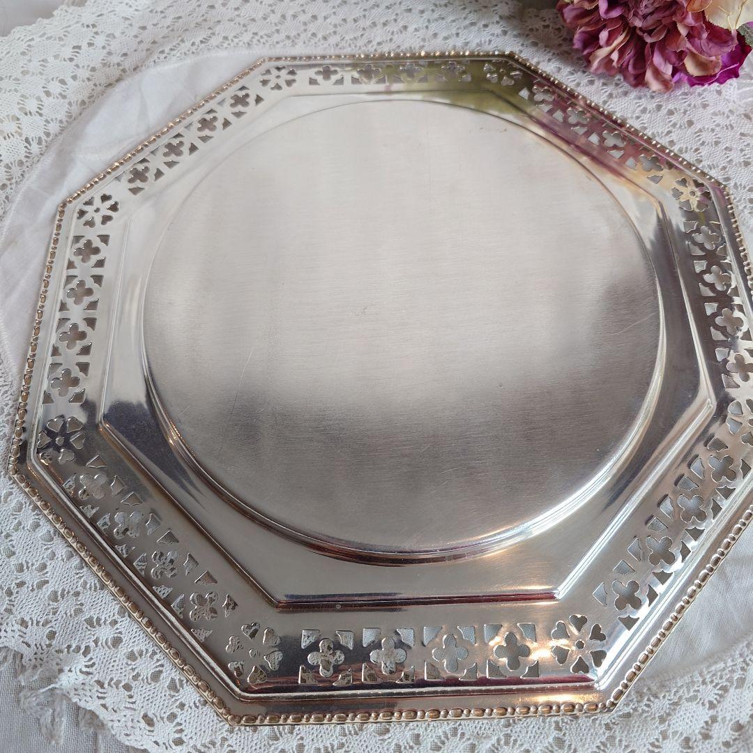 シルバートレイ　アンティーク　八角形　ピアス　アルハンブラ