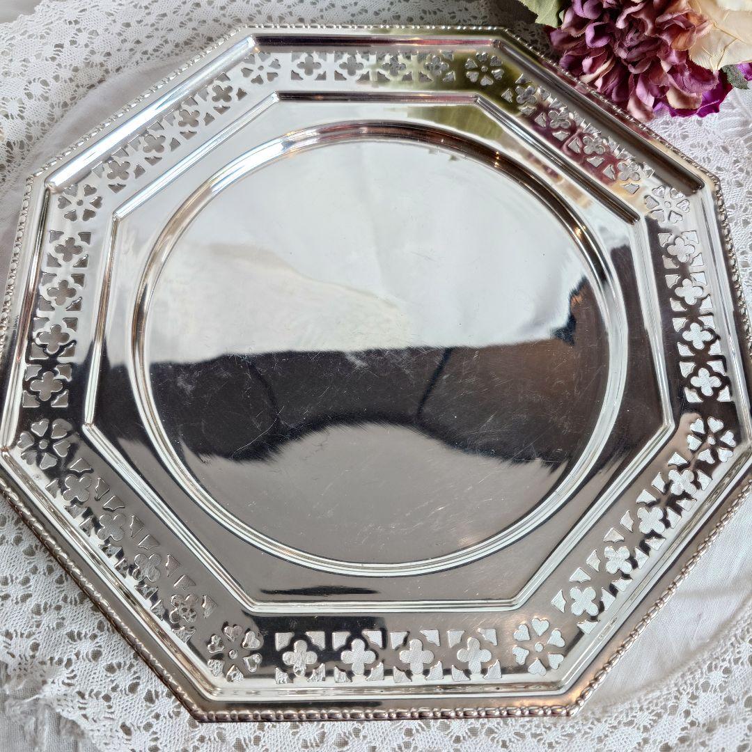 シルバートレイ　アンティーク　八角形　ピアス　アルハンブラ