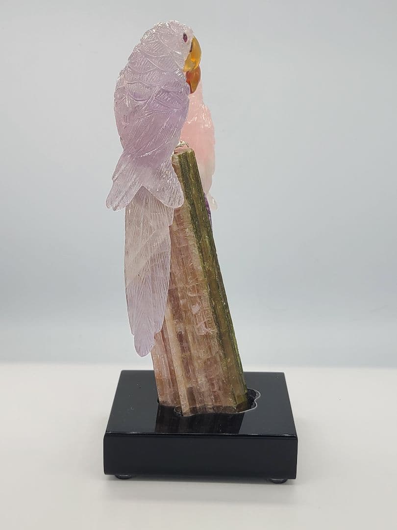 天然石鳥彫刻 おうむのつがい