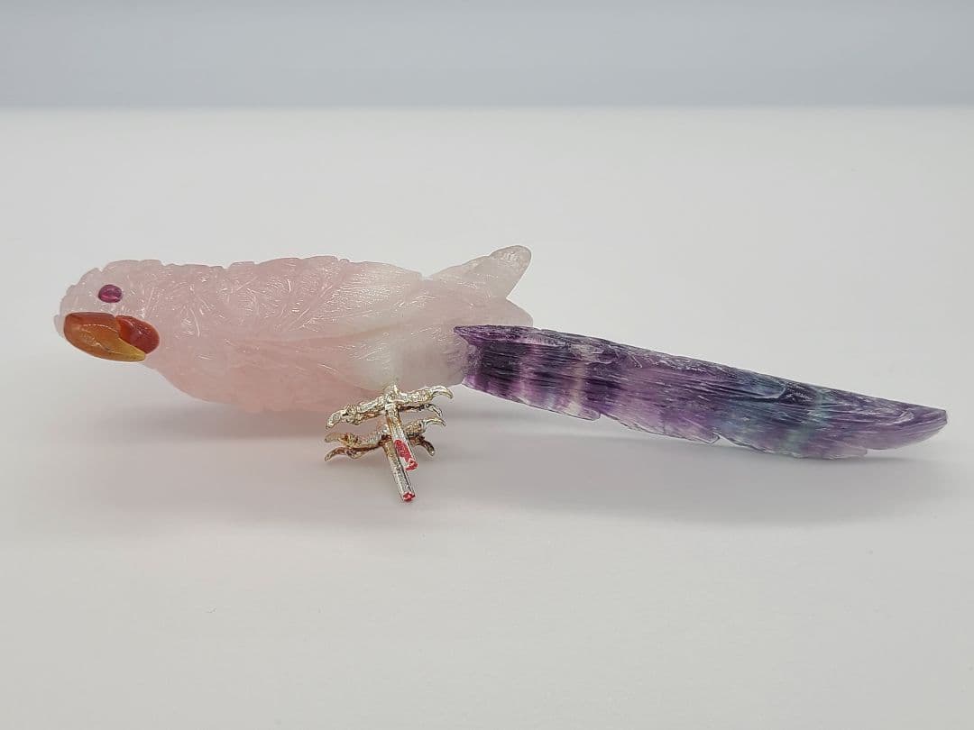 天然石鳥彫刻 おうむのつがい