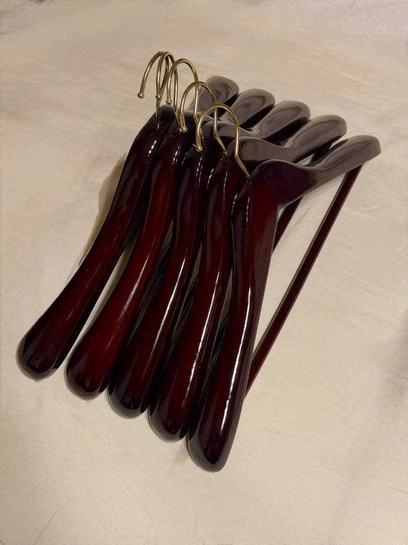 高級天然木ハンガー 5本セット ダークブラウン