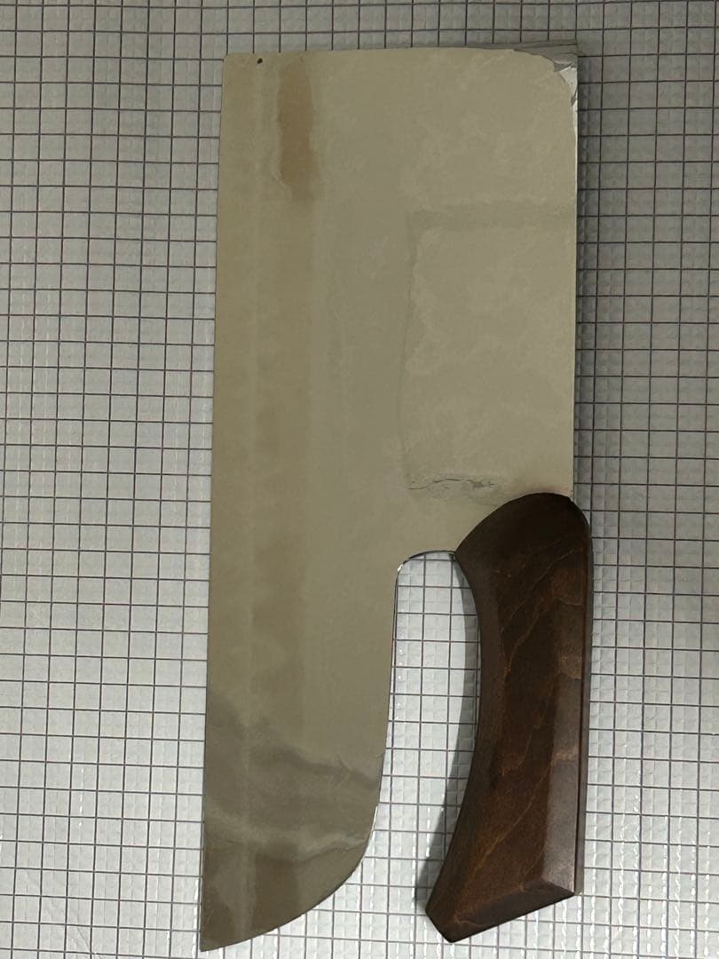 仙助 蕎麦包丁 ダマスカス 鏡面仕上げ 安来鋼青紙二号 330mm 檜茶色曲柄