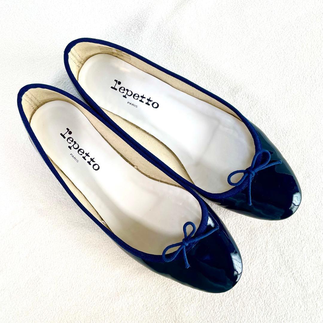 美品✨レペット フラット バレエシューズ エナメル ネイビー 40