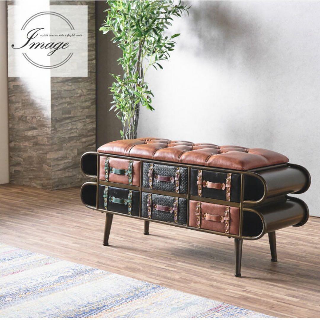 トランクベンチ スツール 収納 アンティーク レザー ビンテージ