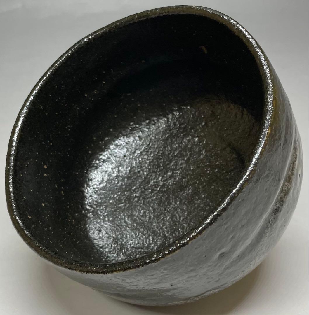 五代　楽吉左衛門　宗入　黒茶碗　共箱(四方桟盛蓋) 　仕覆　共布　e432a