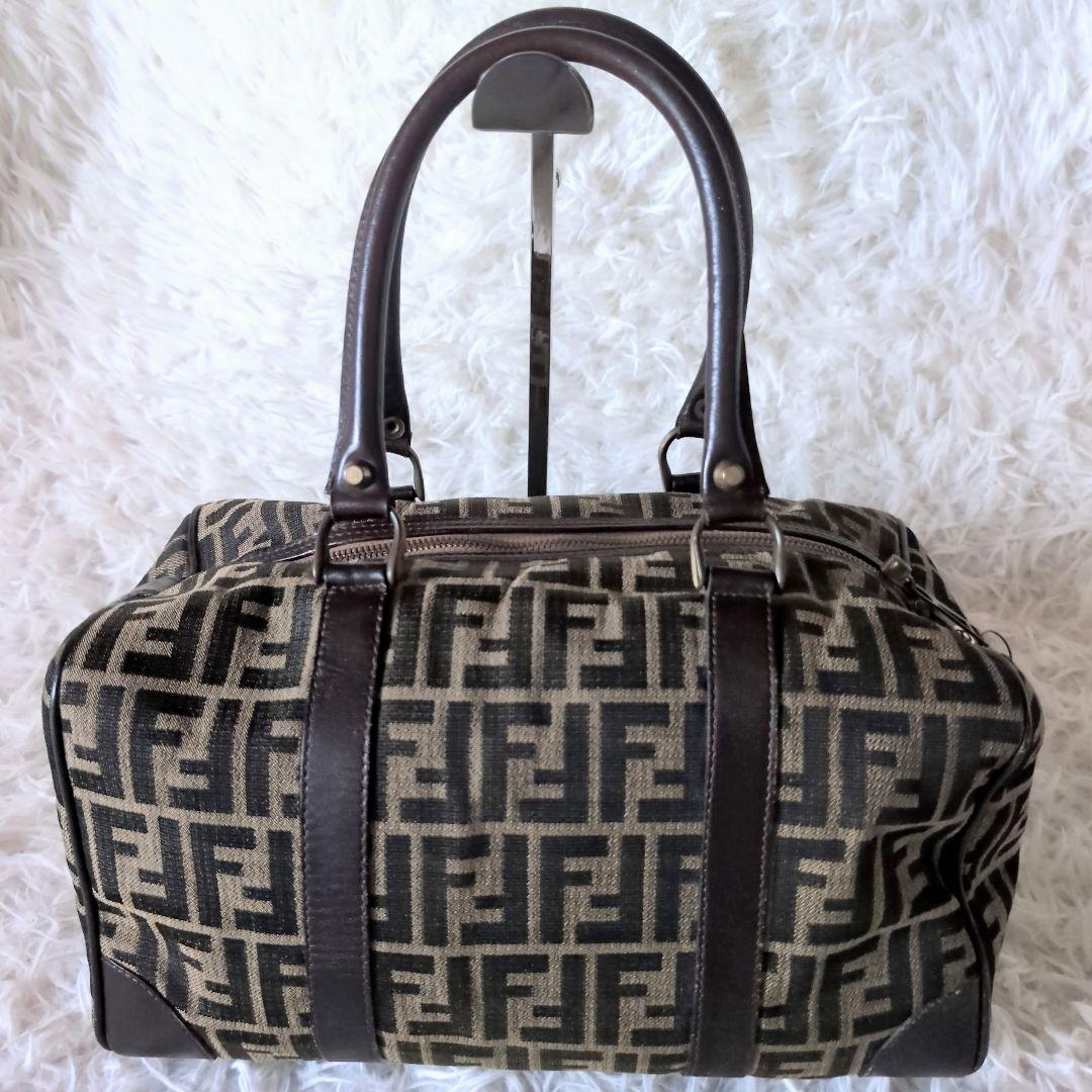 FENDIフェンディ ズッカ柄 キャンバス×レザー ハンドバッグ ボストンバッグ
