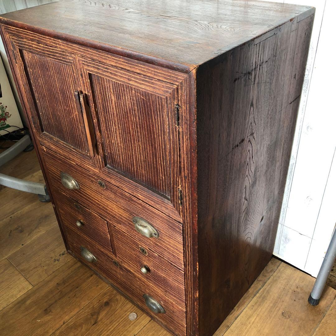 レトロ　アンティーク　木製引き出し付き収納　箪笥