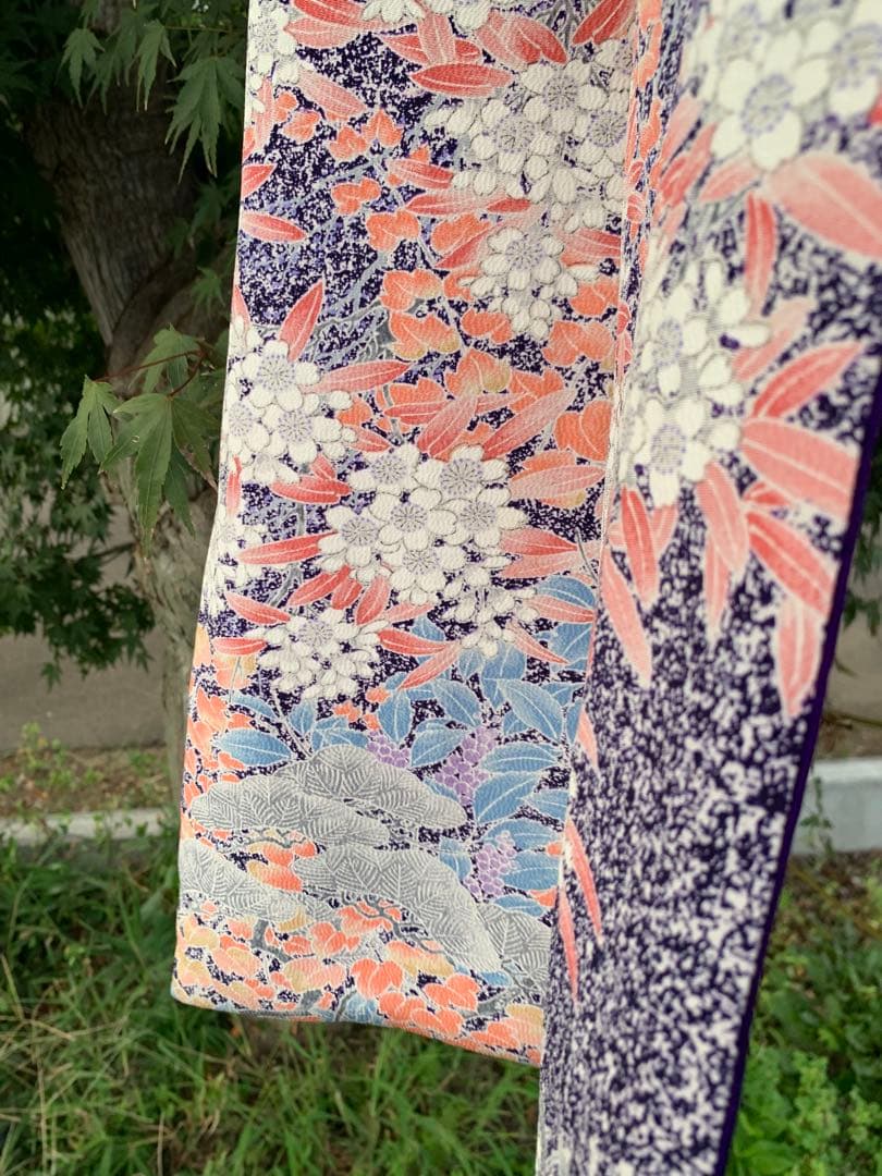 【リメイク】kimono暖簾 紫　purple