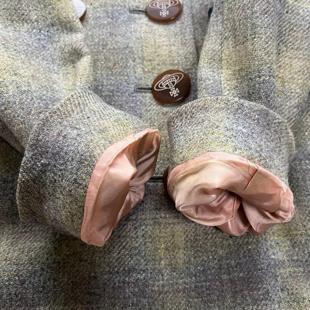 ヴィヴィアンウエストウッドレッドレーベル ハリスツイード ベロア切替 コート