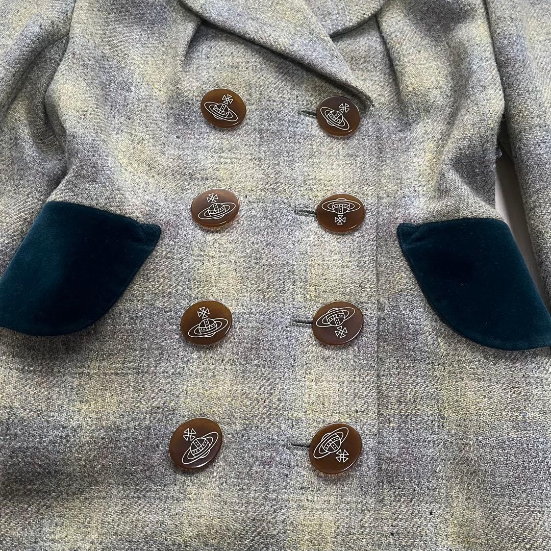 ヴィヴィアンウエストウッドレッドレーベル ハリスツイード ベロア切替 コート