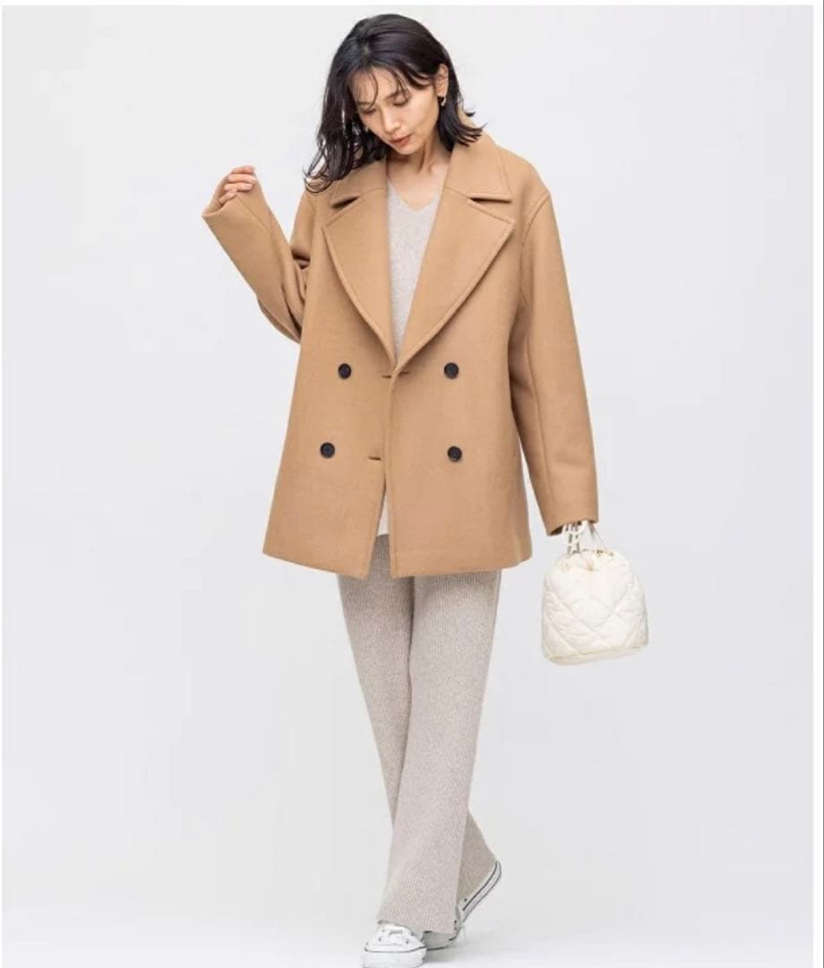 23区　ソフトメルトン Pコート キャメル 46 大きいサイズ　ピーコート