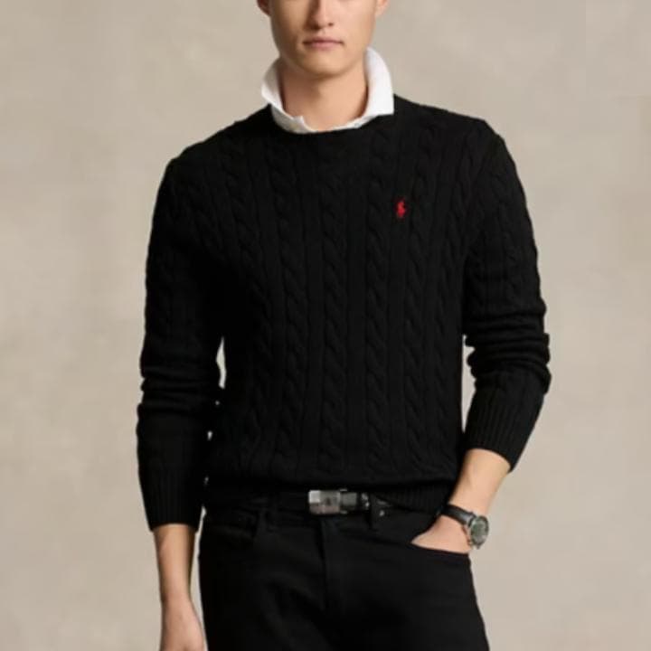 メンズ黒S 【新品タグ付】POLO ラルフローレン コットン ケーブル セーター