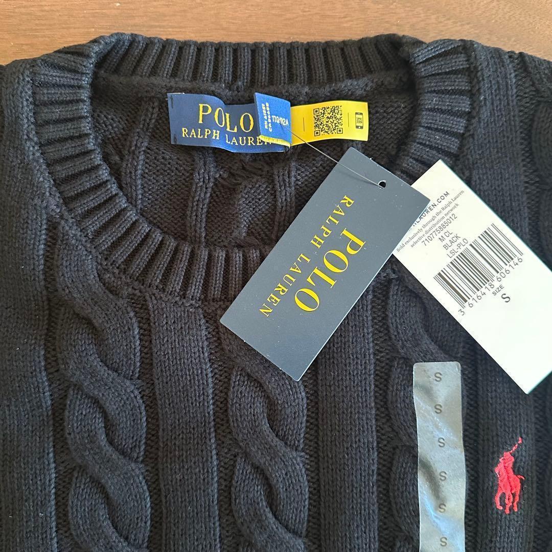 メンズ黒S 【新品タグ付】POLO ラルフローレン コットン ケーブル セーター