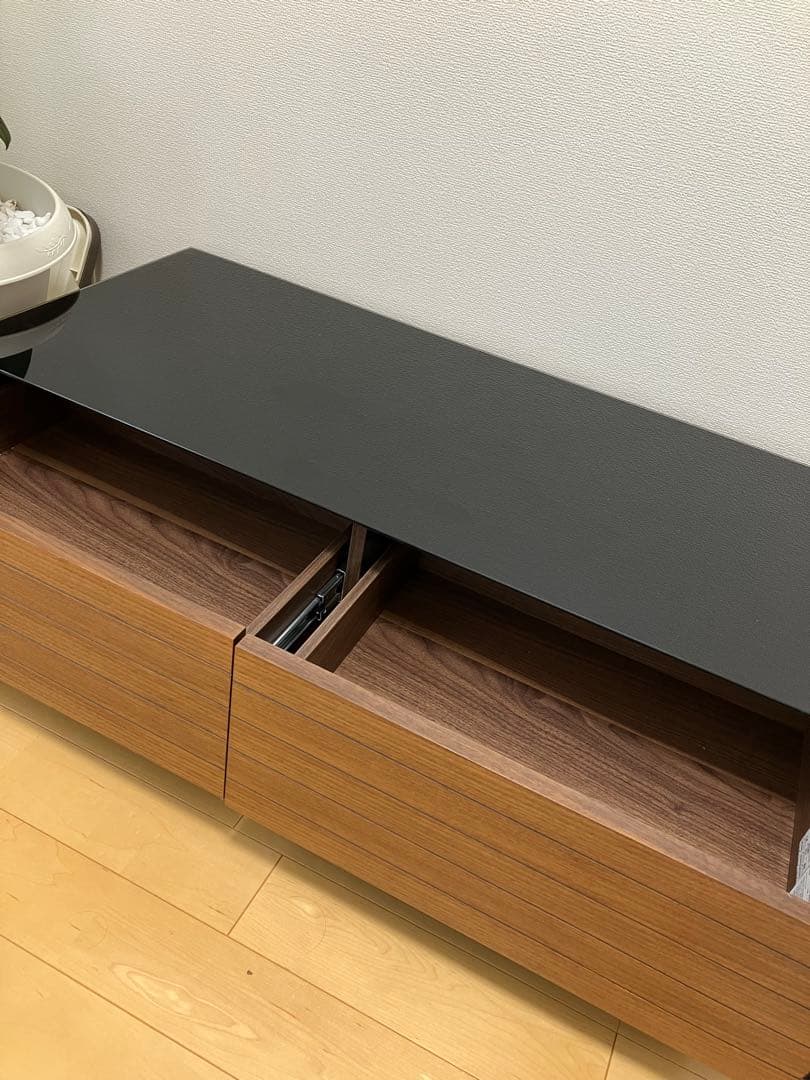 木製ローテーブル 引き出し2つ 黒茶