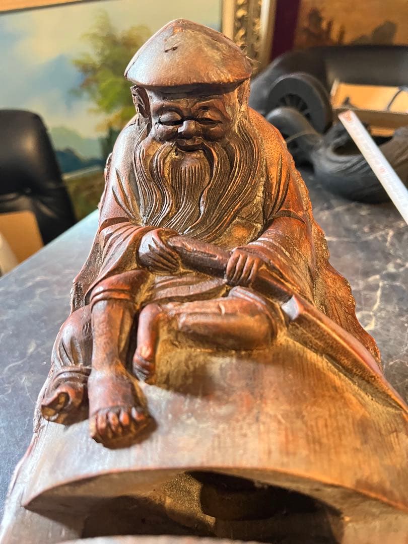 寿老人、竹彫刻寿老人、竹一刀彫り、竹細工寿老人、江戸時代寿老人、木彫り寿老人