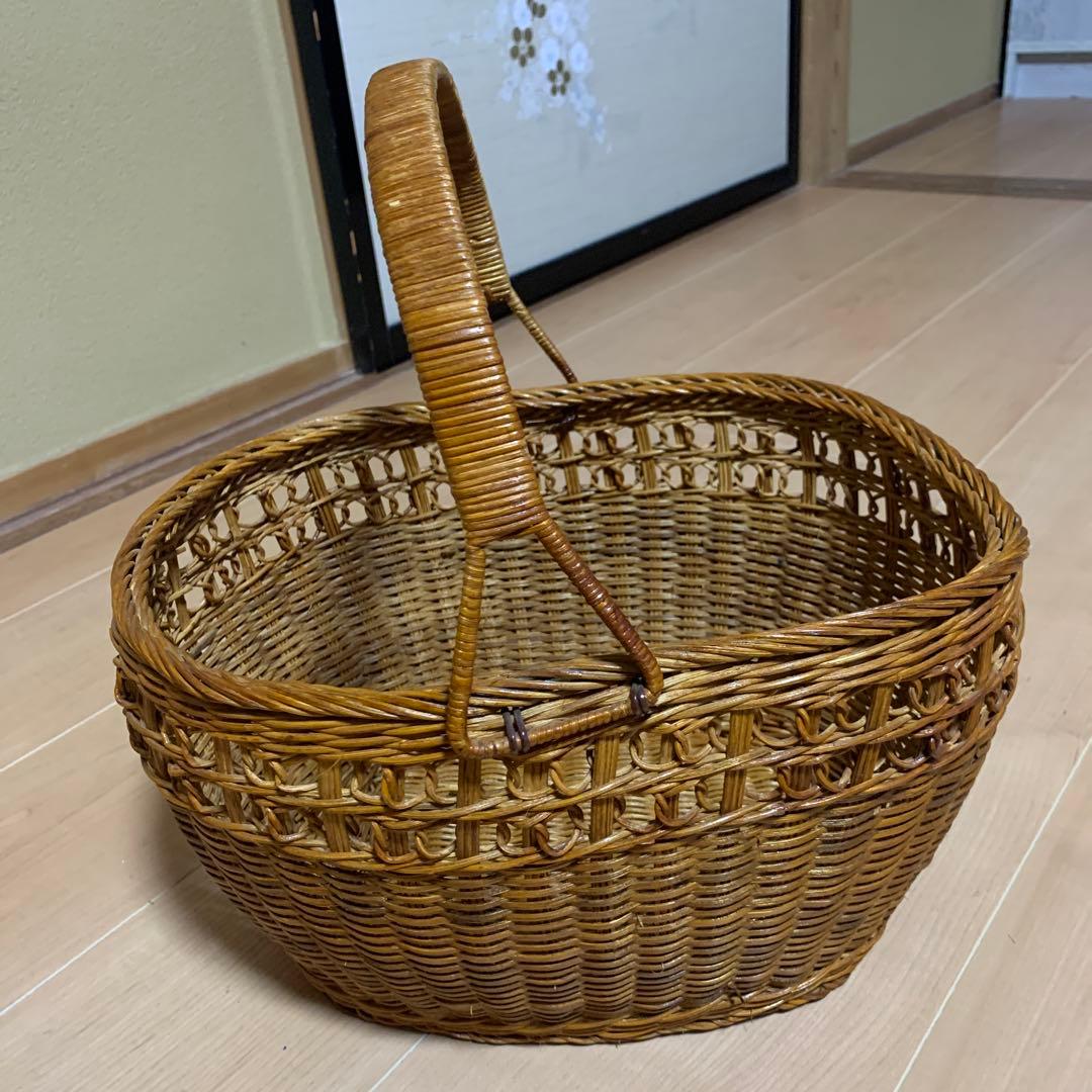 買い物かご 籐　ラタン　昭和レトロ