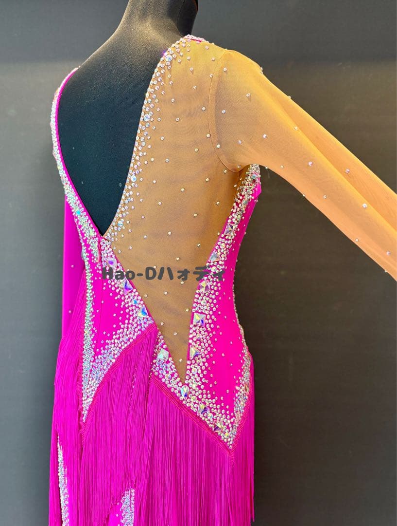 新品★ラテンドレス★M★社交ダンス★フリンジ★競技会★マゼンタピンク