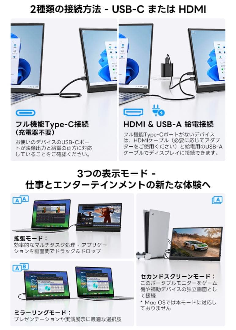 モバイルモニター 15.6インチ FHD IPS 自立式