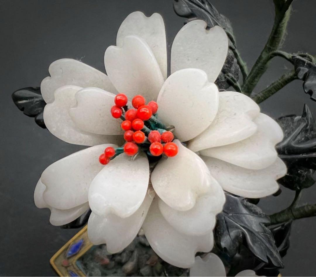 中国美術 古玩 七宝焼 景泰藍 玉石盆栽　玉石盆景