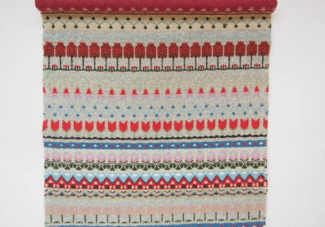 北欧ヴィンテージ★手織りブンデンローゼンゴング織りタペストリー赤い家チューリップ