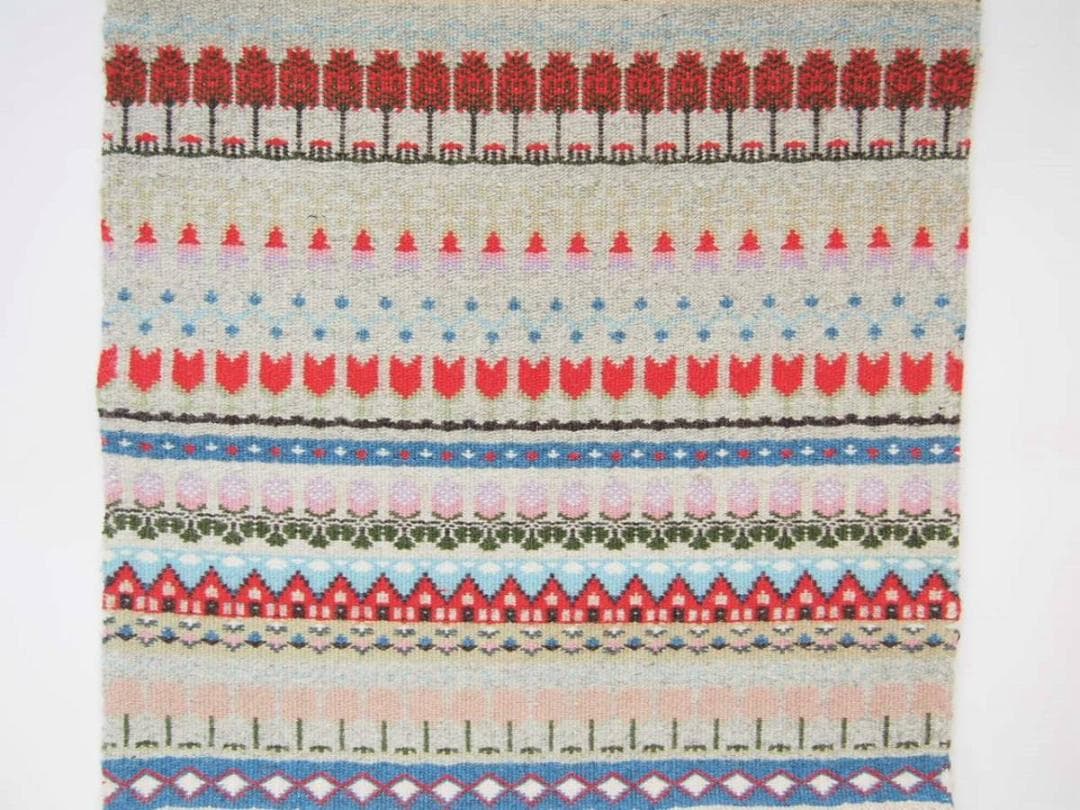 北欧ヴィンテージ★手織りブンデンローゼンゴング織りタペストリー赤い家チューリップ