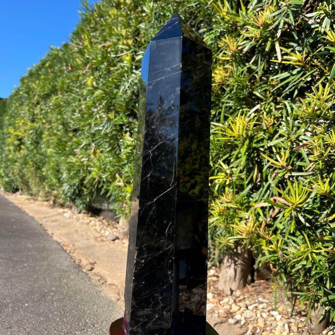 ✨存在際立つ漆黒極大サイズ 黒水晶六角柱✨レインボー モリオン 六角柱 天然石