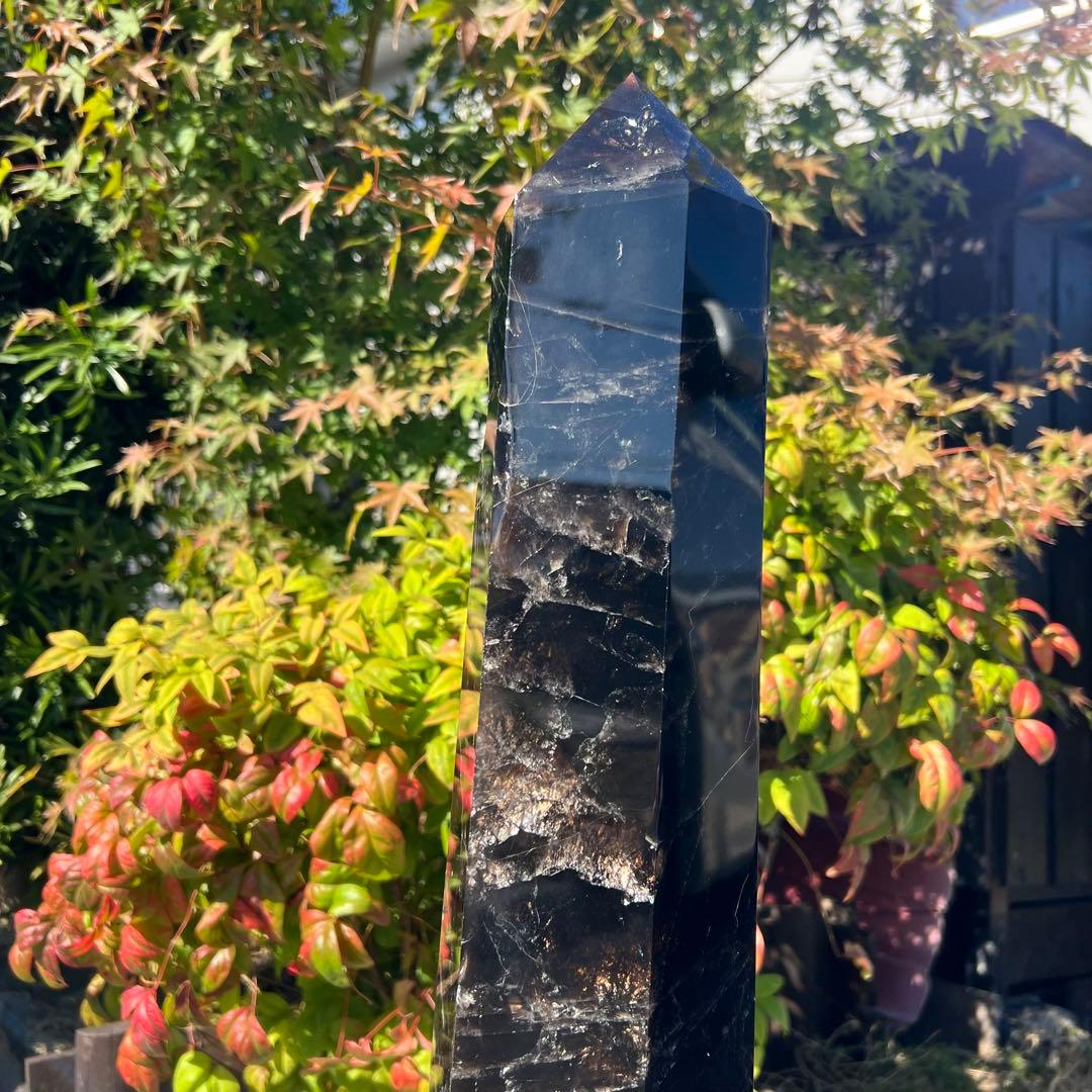 ✨存在際立つ漆黒極大サイズ 黒水晶六角柱✨レインボー モリオン 六角柱 天然石