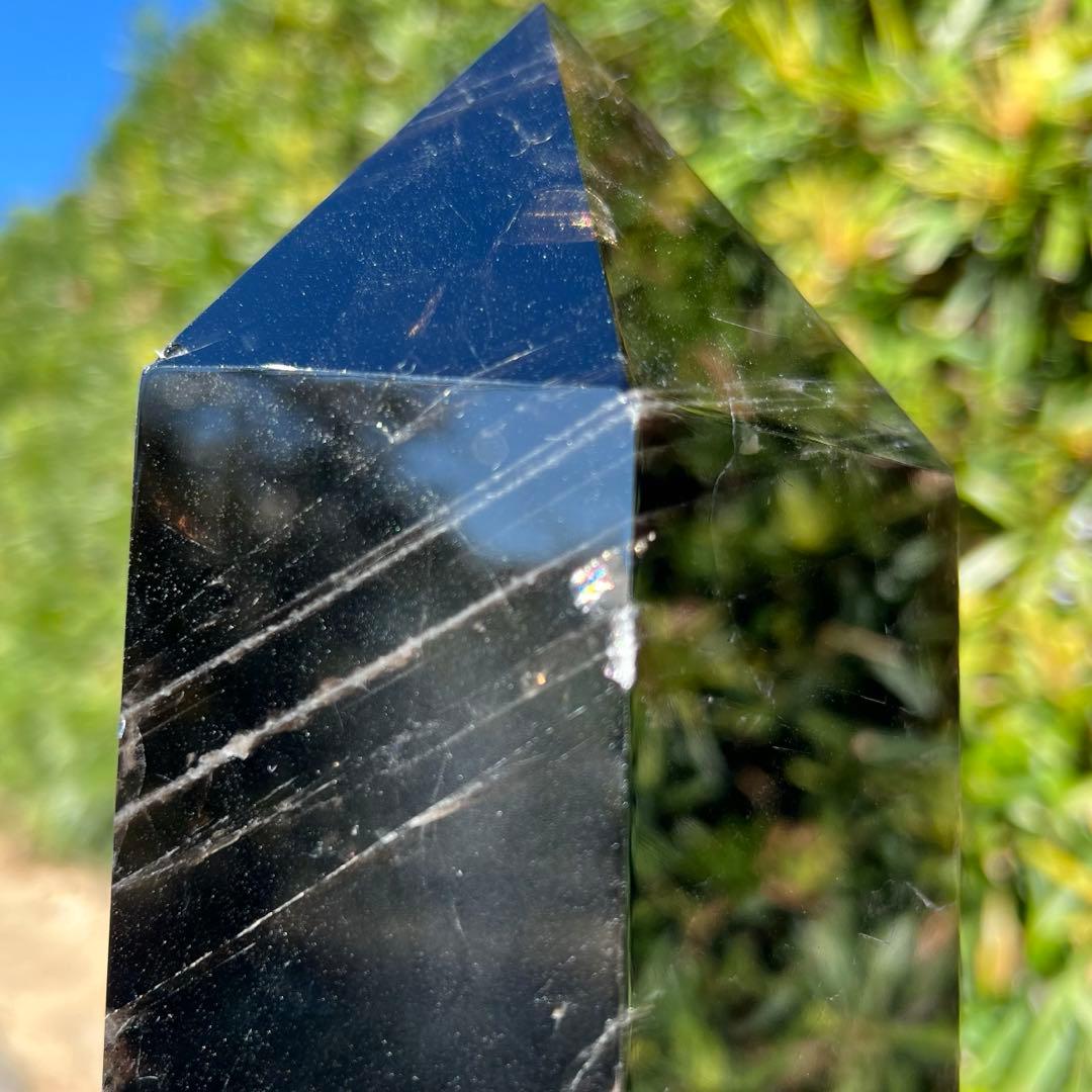 ✨存在際立つ漆黒極大サイズ 黒水晶六角柱✨レインボー モリオン 六角柱 天然石