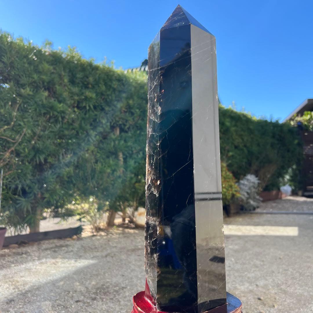 ✨存在際立つ漆黒極大サイズ 黒水晶六角柱✨レインボー モリオン 六角柱 天然石