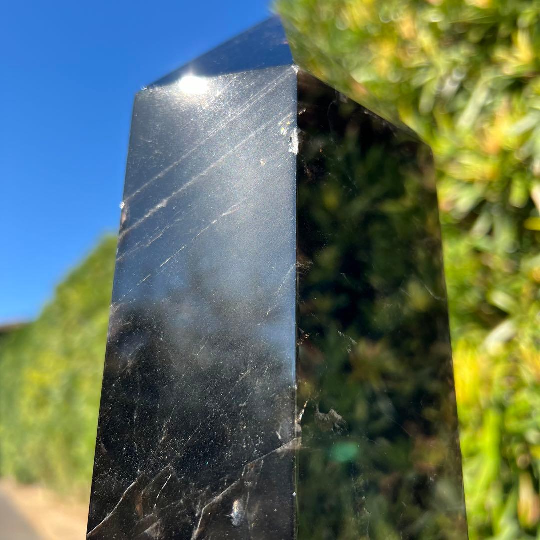 ✨存在際立つ漆黒極大サイズ 黒水晶六角柱✨レインボー モリオン 六角柱 天然石