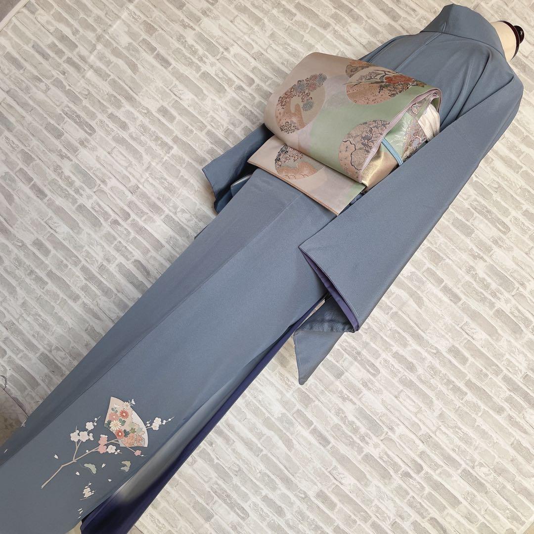 訪問着　フルセット　梅　梅の木　貝桶　地紙　金駒刺繍　金彩　入学式　卒業式　Q2