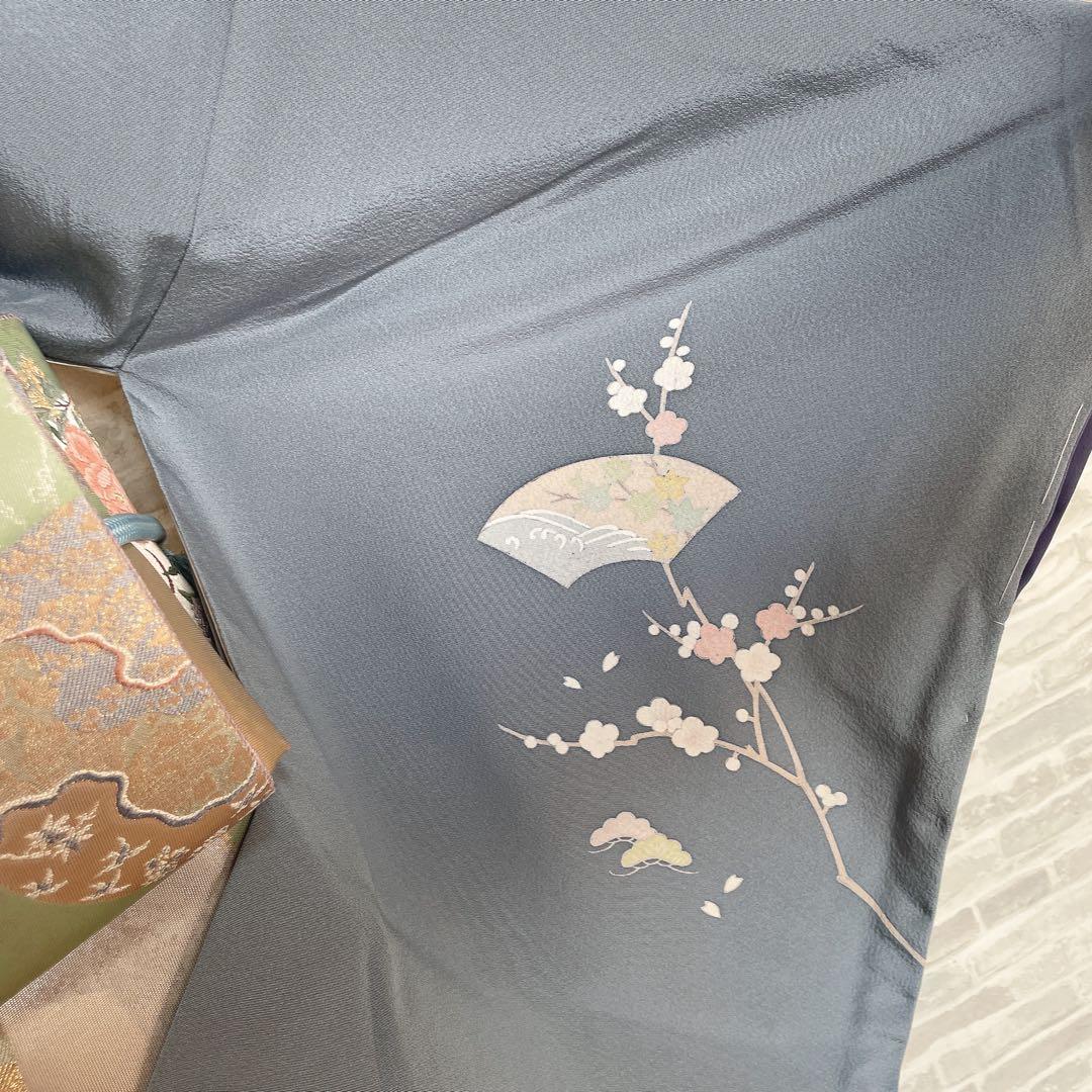 訪問着　フルセット　梅　梅の木　貝桶　地紙　金駒刺繍　金彩　入学式　卒業式　Q2