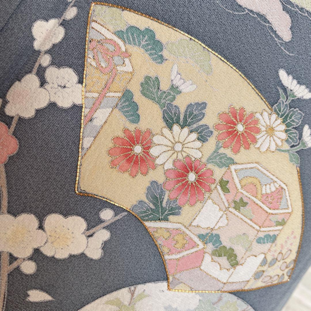 訪問着　フルセット　梅　梅の木　貝桶　地紙　金駒刺繍　金彩　入学式　卒業式　Q2