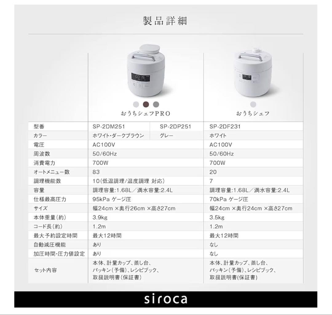 siroca電気圧力鍋 おうちシェフ PRO