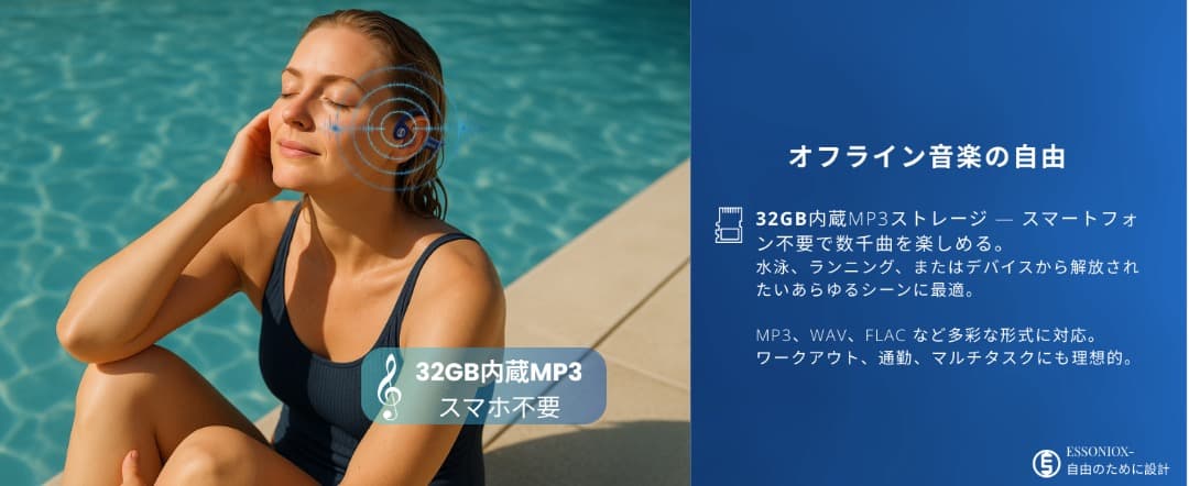 Essoniox 骨伝導イヤホン 水泳対応 32GB内蔵 オフライン再生【新品】