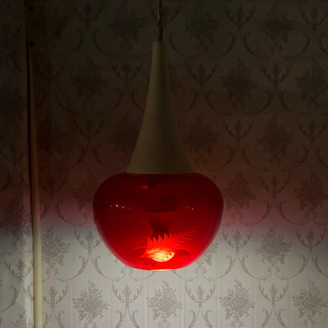 【アンティーク】昭和レトロ ナショナル ペンダントライト ガラス傘 古道具